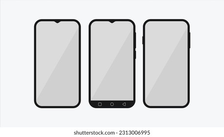 parodia de smartphone. vector de teléfono móvil aislado en fondo blanco. simulación de dispositivo UI UX. con 3 tipos diferentes. Ilustración del vector