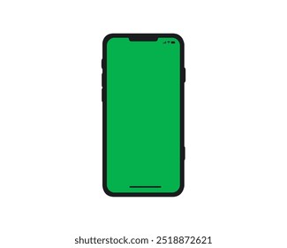 Smartphone mockup. Mobile phone vector with isolated on white background. Device front view with green screen.