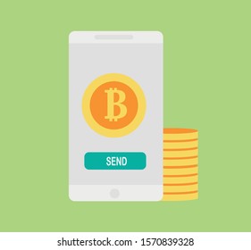smartphone mockup with mobile transaction, send bitcoin to pay every needed