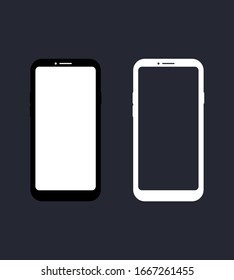 Smartphone mockup. New black frameless smartphone mockup with white screen. Isolated on dark background