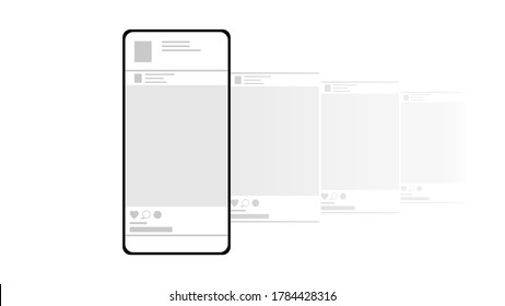 Burla de Smartphone con fondo blanco. Transparent Carousel interface post en las redes sociales. Diseño mínimo. Marco de historias. Plantilla de la página de la aplicación móvil de medios sociales. Vector