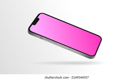 Smartphone Mockup with Pink Gradient Screen. Editable Template, Diagonal Angle. Vector illustration