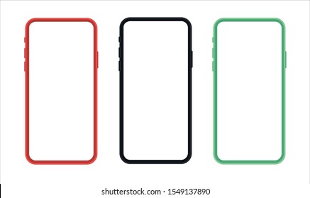 Smartphone mockup red black green colours for easy place demo on mobile screen. Vector illustration object for technology communication and applications.