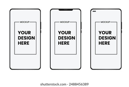 Smartphone mockup in rotated position. Mobile from different angles with blank screen, Smartphone Mock-up for application, game, and web page view.