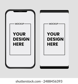 Smartphone mockup in rotated position. Mobile from different angles with blank screen, Smartphone Mock-up for application, game, and web page view.
