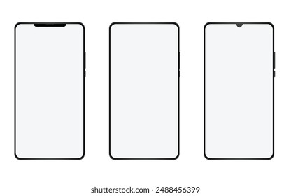 Smartphone mockup in rotated position. Mobile from different angles with blank screen, Smartphone Mock-up for application, game, and web page view.