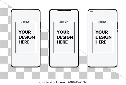 Smartphone-Attrappe in gedrehter Position. Mobil aus verschiedenen Blickwinkeln mit leerem Bildschirm, Smartphone Mock-up für Anwendung, Spiel und Web Seitenansicht.
