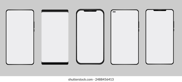 Smartphone mockup in rotated position. Mobile from different angles with blank screen, Smartphone Mock-up for application, game, and web page view.