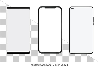 Smartphone mockup in rotated position. Mobile from different angles with blank screen, Smartphone Mock-up for application, game, and web page view.