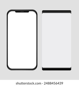 Smartphone mockup in rotated position. Mobile from different angles with blank screen, Smartphone Mock-up for application, game, and web page view.