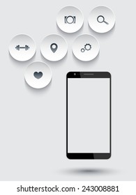 smartphone mockup with round trendy icons, vector illustration, eps10, easy to edit