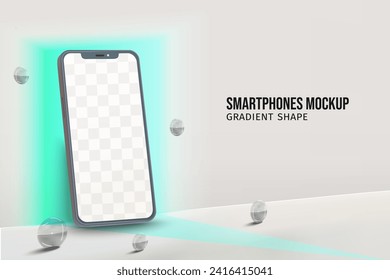 Smartphone mockup scene with bright gradient shape vector