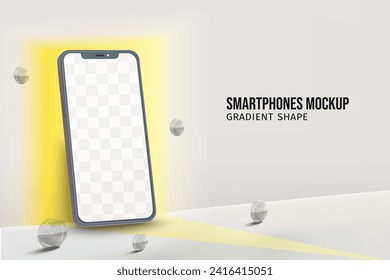 Smartphone mockup scene with bright gradient shape vector