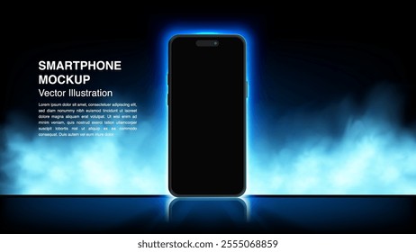 Smartphone Mockup Screen Banner and Background: High-Tech Mobile Display with Light and Smog Effects – Perfect for Leaflets, Brochures, and Website Banners. Vector Illustration.