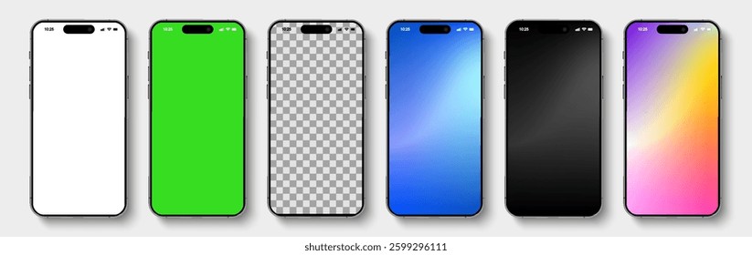 Smartphone mockup set, 3D mobile phones device front view for ui ux presentation, high quality smart phone mockup with shadow, realistic smart phone isolated