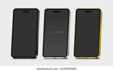 Smartphone mockup, definir telefone 3d, fundo branco. Ilustração vetorial 