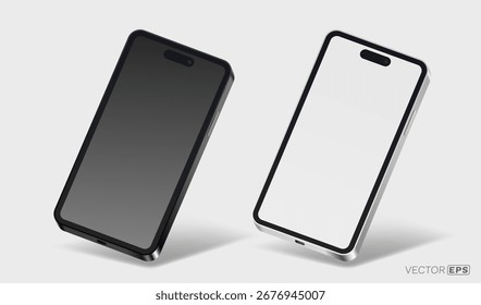 Maqueta de smartphone, teléfono 3d, fondo blanco. Ilustración vectorial 