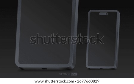 Smartphone mockup, set 3d phone, black background. Vector illustration 