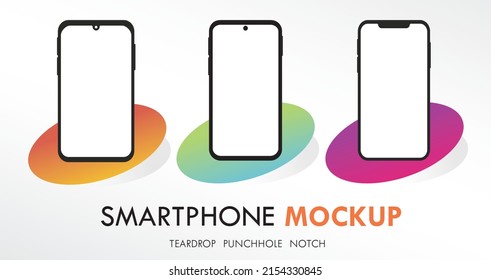 Smartphone Mockup Set Android Three Blanch Display Notch Teardrop Hole Moderno Dispositivo De Cámara Gadget Tecnología Plantilla De Ilustración Para Presentación De Office Empresarial Mostrar Medios Sociales