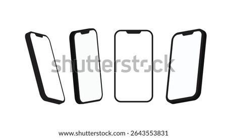 Smartphone mockup set with empty screen. Mobile phone with blank display for presentation.
