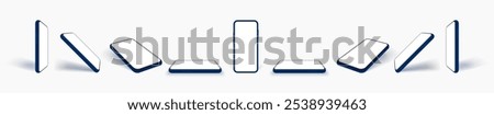 Smartphone Mockup Set: Minimalist 3D Design from Various Angles with Blank Screen. Vector.