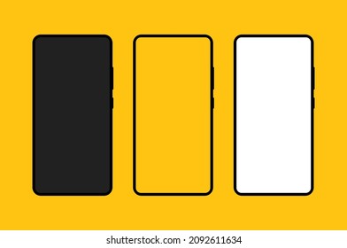 Smartphone mockup set. Mobile phone with black, white and yellow screen design. Vector illustration
