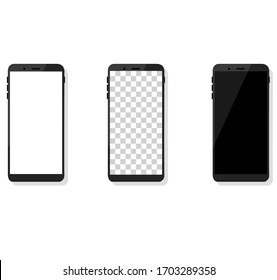 Smartphone mockup set on white background. Mobile phone blank, white, transparent screen design mock up. Isolated stock vector illustration