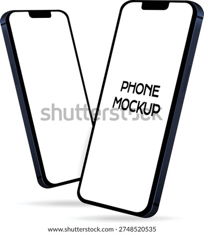 Smartphone Mockup Set. Realistic Mobile Phone Front, Angled Views with Transparent Screen for App Design, UI Presentation, Website Showcase, Advertising, Branding, Technology Concepts, Product Display