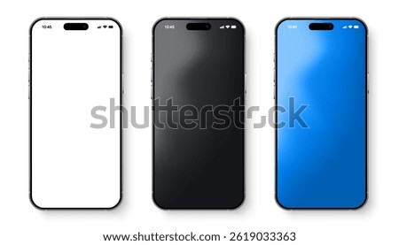 Smartphone mockup set. Realistic smart phone isolated. 3D mobile phones device front view for ui ux presentation. High quality smart phone mockup with shadow