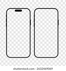 Smartphone mockup set with transparent screen isolated on transparent background, phone device smart vector eps 10
