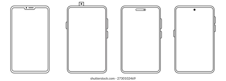 Smartphone mockup set with transparent screen  isolated on transparent background, detailed mobile phone mockups, black models smartphone template front view, model 3D mobile phone