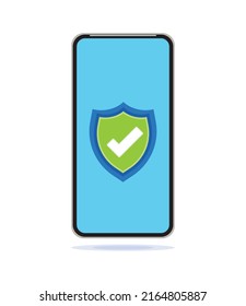Modelo de smartphone con Mando y Marcar la plantilla de logotipo de vectores de iconos. símbolo para el sitio web Equipo y vector móvil. Marcar el vector de icono aprobado en el smartphone con protección.