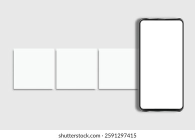 Smartphone mockup with social media post interface mockup. Mobile app page template design for user carousel post feed. Vector illustration design user interface empty template on social network
