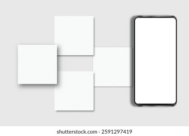 Smartphone mockup with social media post interface mockup. Mobile app page template design for user carousel post feed. Vector illustration design user interface empty template on social network
