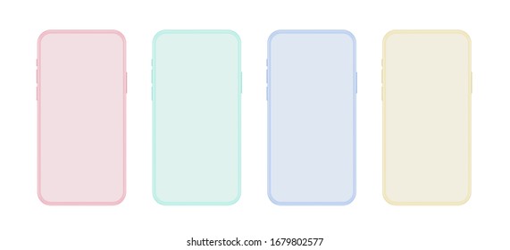 Burla de Smartphone. Conjunto de plantillas de teléfono color amarillo azul verde claro. Teléfono de simulación de marco colorido vectorial aislado para demostración visual de aplicación ui