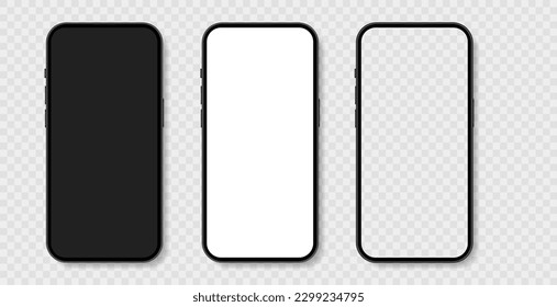 Smartphone mockup template with empty display on transparent backdrop. Vector illustration