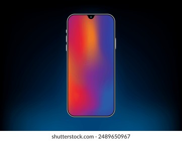 Smartphone Mockup Template with Psychedelic, Colorful Screen on glowing neon blue BackgroundGraphics. Vector.