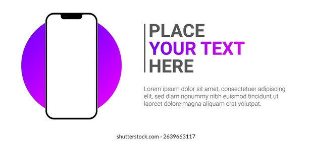Smartphone mockup with text placeholder and vibrant circle background for mobile app presentation UI UX design banner and marketing template