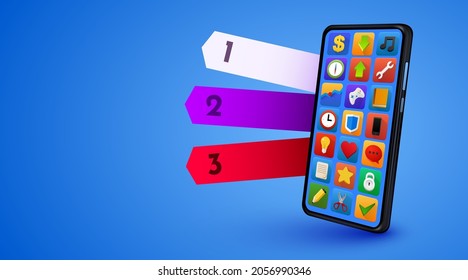 Smartphone mockup. Mockup with three options. Mobile info concept. Vector illustration.