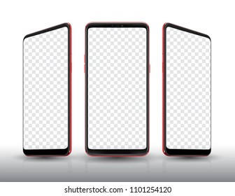 Smartphone mockup three view. Stock vector illustration for printing, web element, Game demo and application mockup.