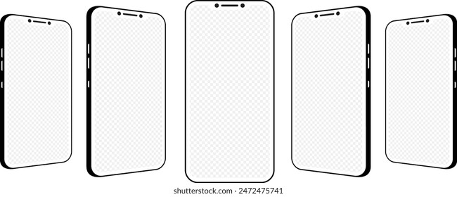 Smartphone mockup transparent blank screen Background. Smartphone mockup collection. Mobile phone frame with blank display isolated templates