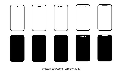 Smartphone mockup vector set. Outline mobile phone icon, vector illustration