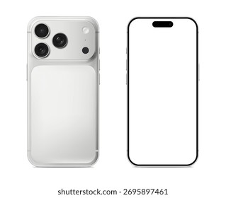 Maqueta de teléfono inteligente con pantalla y parte posterior blancas para presentación de App