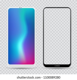 Smartphone mockup white and black colour. Stock vector illustration for printing advertising, web element, Game demo and application mockup.