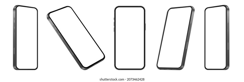 smartphone mockup white screen. mobile phone vector Isolated on White Background. phone different angles views. Vector illustration - Shutterstock ID 2073462428