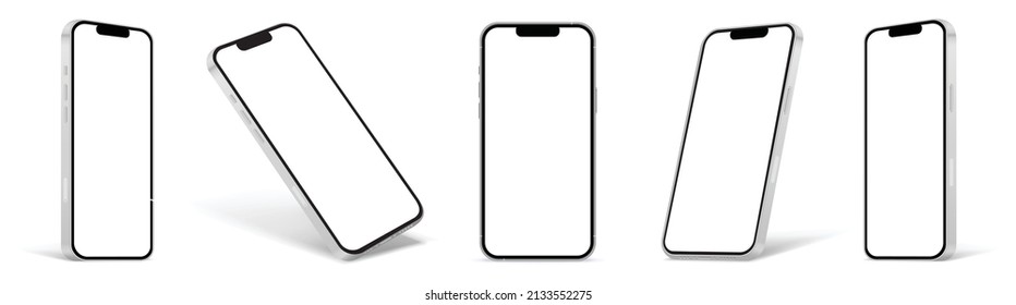 smartphone mockup white screen. mobile phone vector Isolated on White Background. device UI UX mockup. phone different angles views. Vector illustration - Shutterstock ID 2133552275