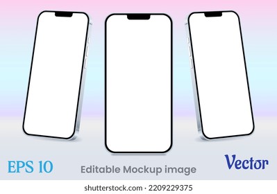 smartphone mockup white screen. mobile phone vector. phone different angles views. Vector illustration