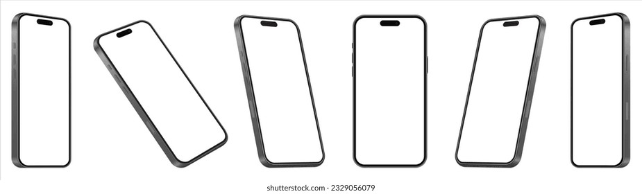 smartphone mockup white screen. mobile phone vector Isolated on White Background. phone different angles views. Vector illustration