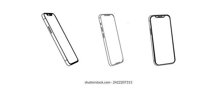 Smartphone mockup white screen. Mobile phone mockup vector illustration. View different angles of the phone. The smartphone outlines a simple modern design. Vector illustration