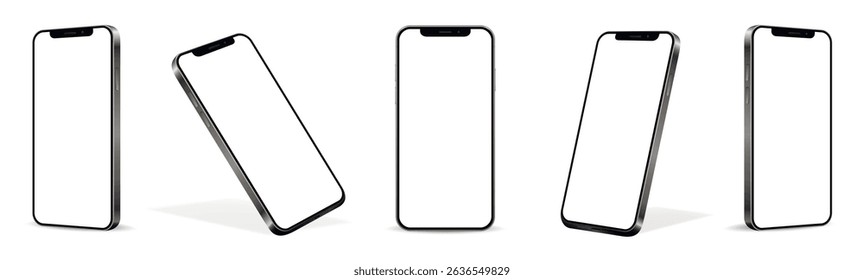 Smartphone mockup white screen. Mobile phone vector mockup isolated on white background